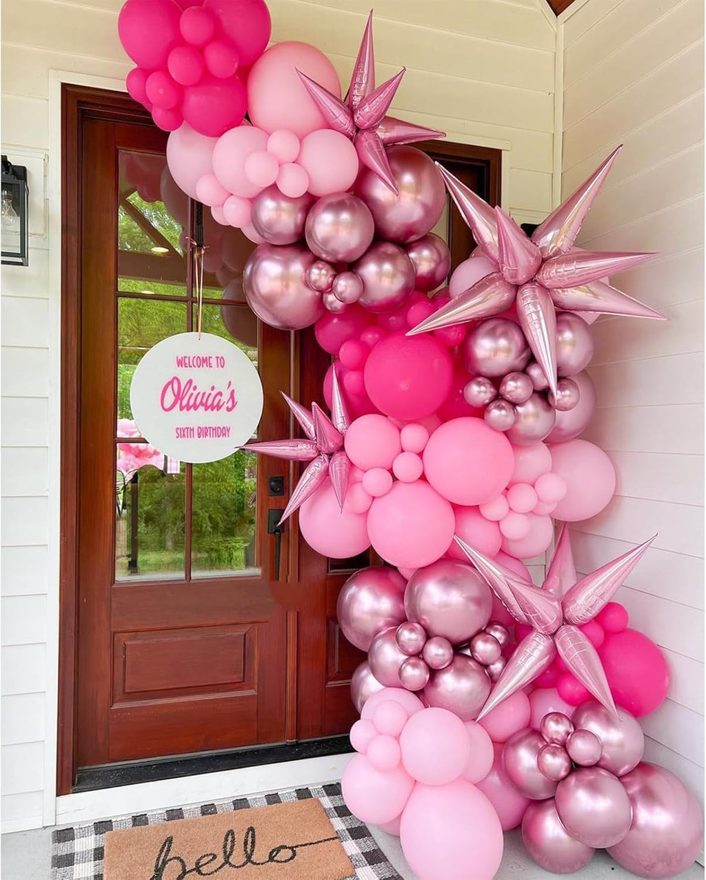 NISOCY Pink Balloons Garland Arch Kit - 124pcs Hot Pink Metallic Balloons for Valentine's Day & Birthday Decor