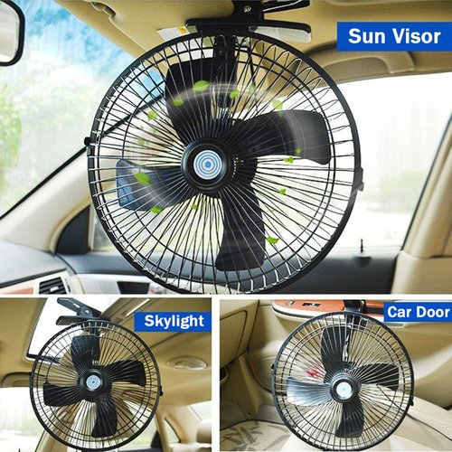 CYDZSW 12v Clip Fan for Car,10 inch Portable 90° Rotation Oscillating 12 Volt DC Desk Fan,2 Speed Car Fans that Blow Cold Air,360° Adjustment Clip on Fans for RV,Truck,SUV and Vehicles(Black)