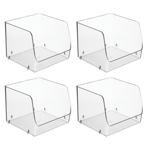 iDesign Stackable Clear Open Front Storage Bin, Easy Access Organizer for Kitchen, Pantry or Cabinet, 4-Pack