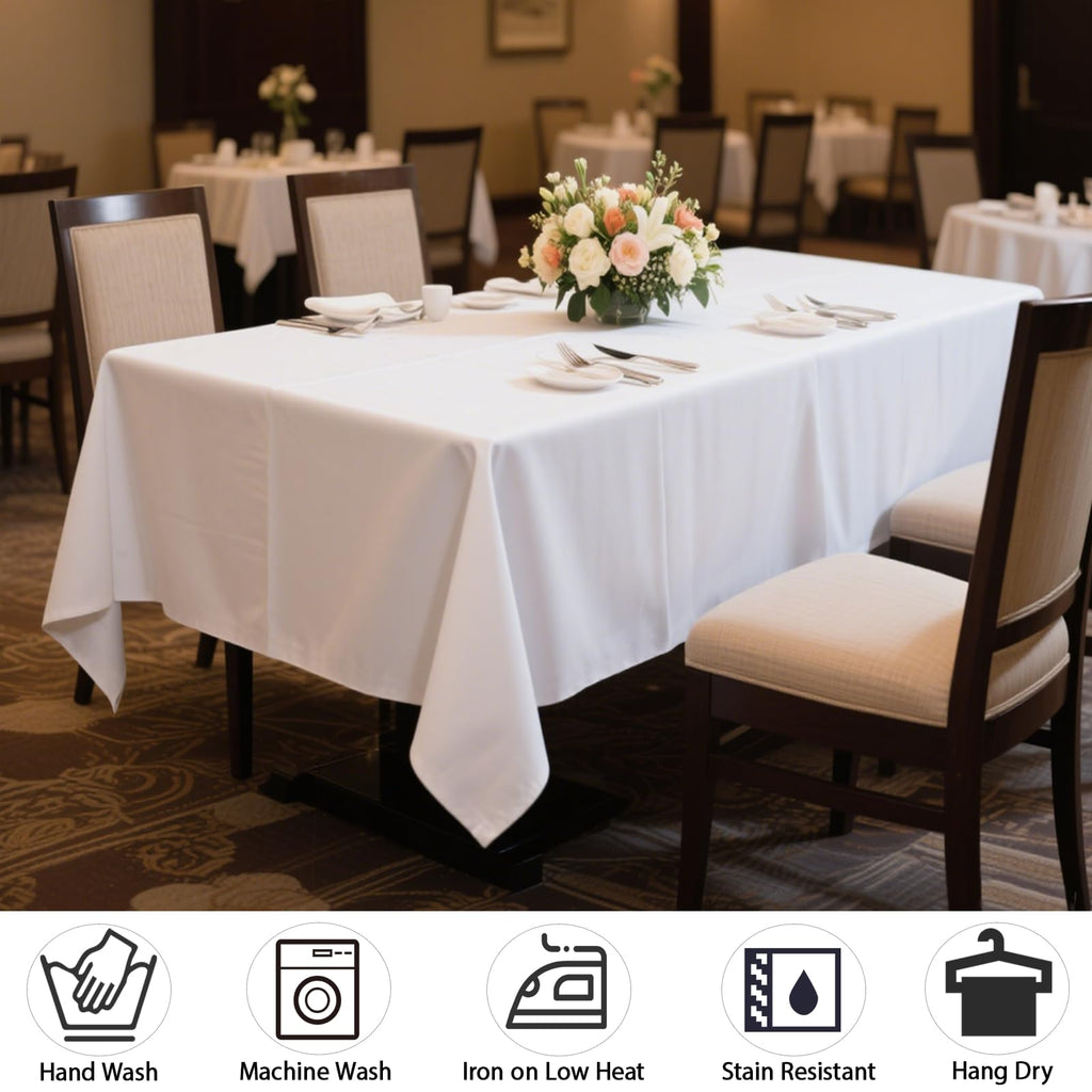 MRJ 60 x 102 Inch White Rectangle Polyester Table Cloth Machine Washable Wrinkle Resistant Fabric for Banquet Indoor Outdoor Use