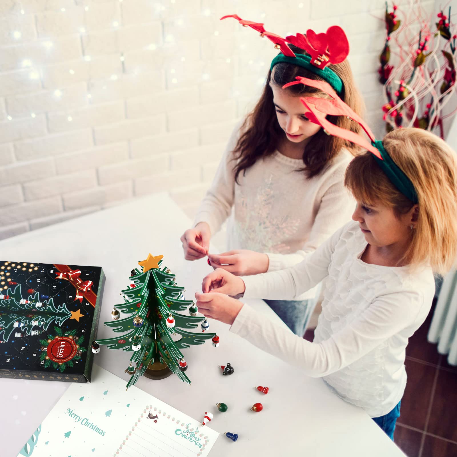 LIHAO Christmas Advent Calendar, 24 Days Tabletop Christmas Tree Countdown Calendar with 24PCS Ornaments for Boys Girls Kids Party Favors, Classroom Prizes Xmas Gift
