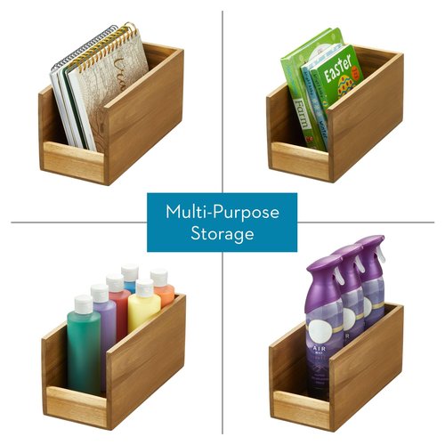 iDesign Acacia Wood Open-Front Bin for Pantry Organization – Natural