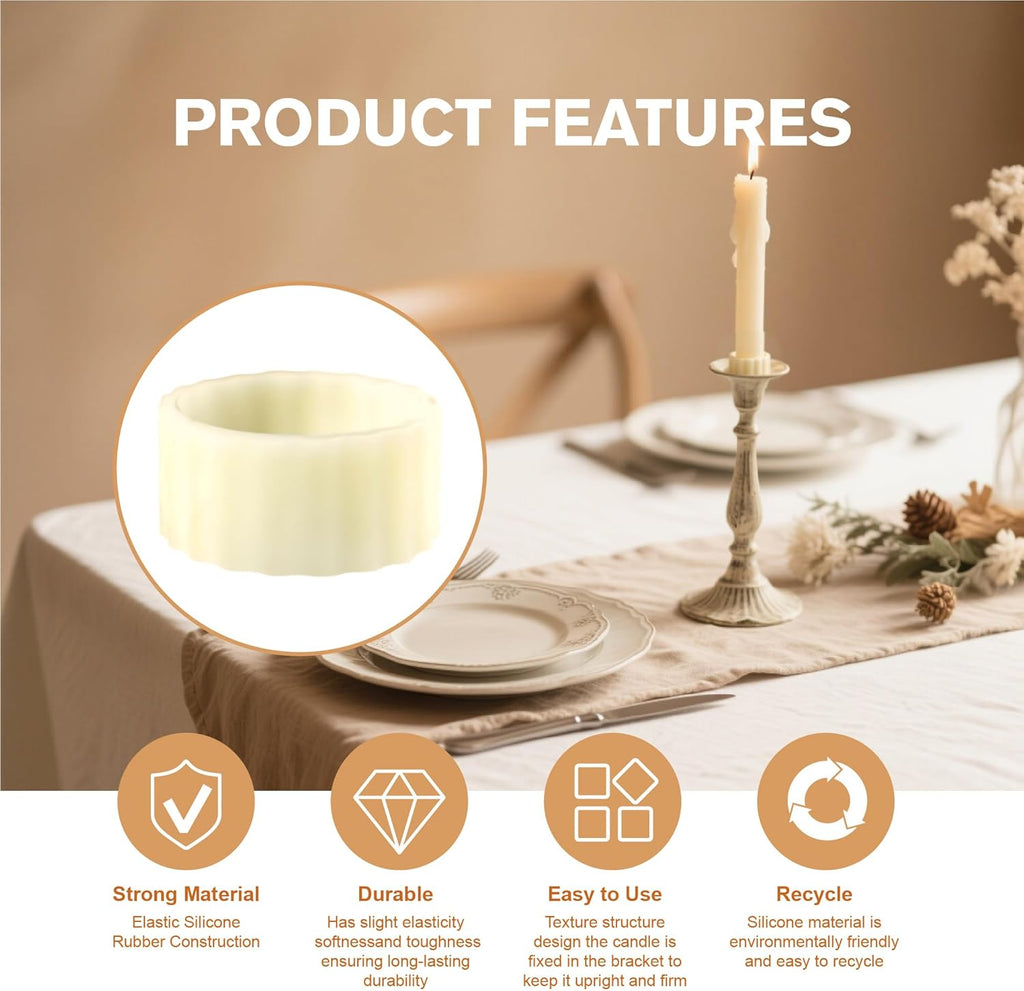 Skiennix Silicone Candle Grippers - 10-Pack Taper Candle Holders | Stay Put Design for Weddings & Home Decor (White)