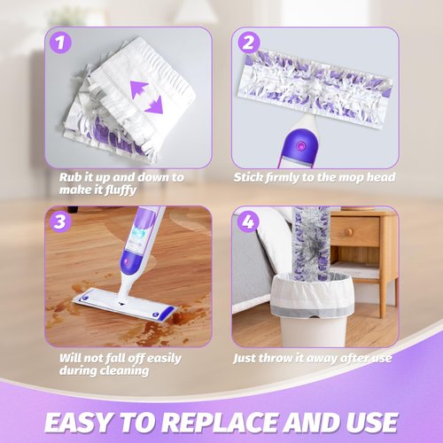 Disposable Power Mop Pads Refills for Swiffer PowerMop，Multi-Surface Mopping Pad Refills for Floor Cleaning (White & Purple, 5 Pack)