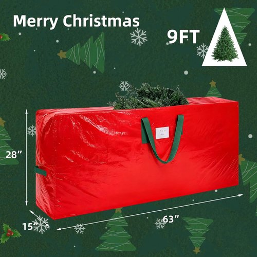 KRYSTY Christmas Tree Storage Bag - Durable & Heavy Duty for 9 ft Trees | Protects Against Dust & Moisture - Red