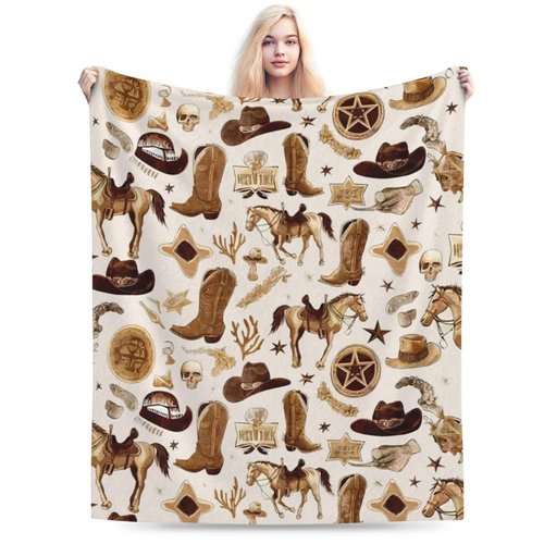 Western Blanket Soft Cozy Southwestern Flannel Throw Blanket Cowboy Decor Warm Lightweight Fleece Plush Bedding Stuff Blanket Gifts for Lover Kids Girls Boys Women Adults Bed Travel 40"x50"