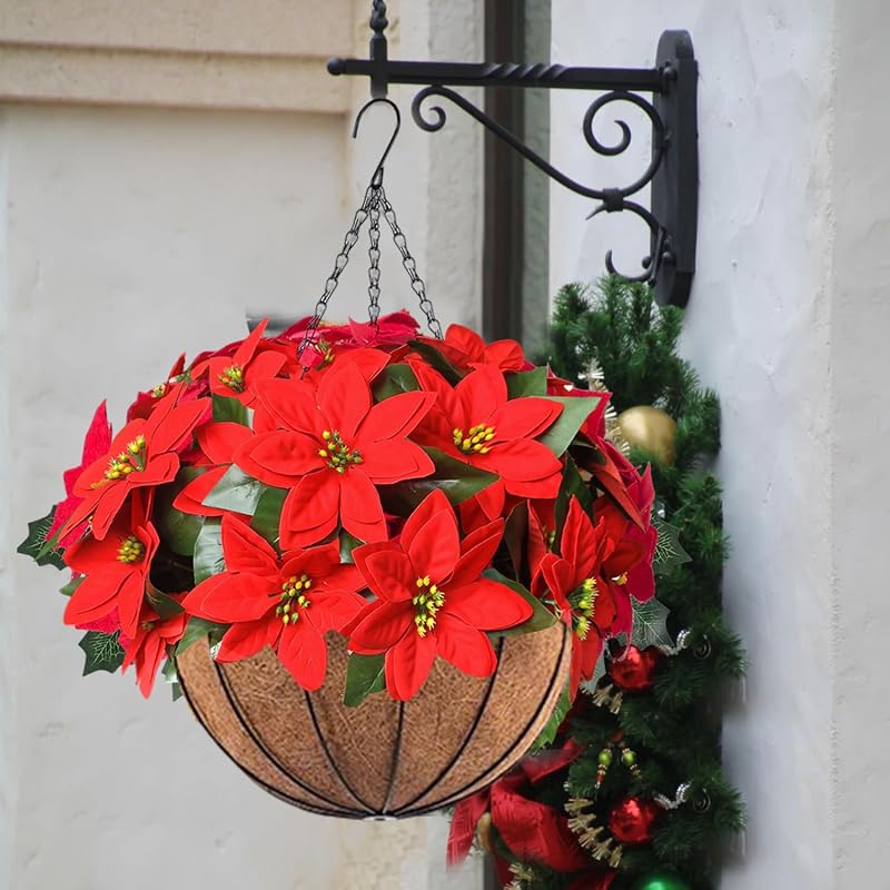 artificial christmas poinsettia hanging baskets 2-pack red flowers