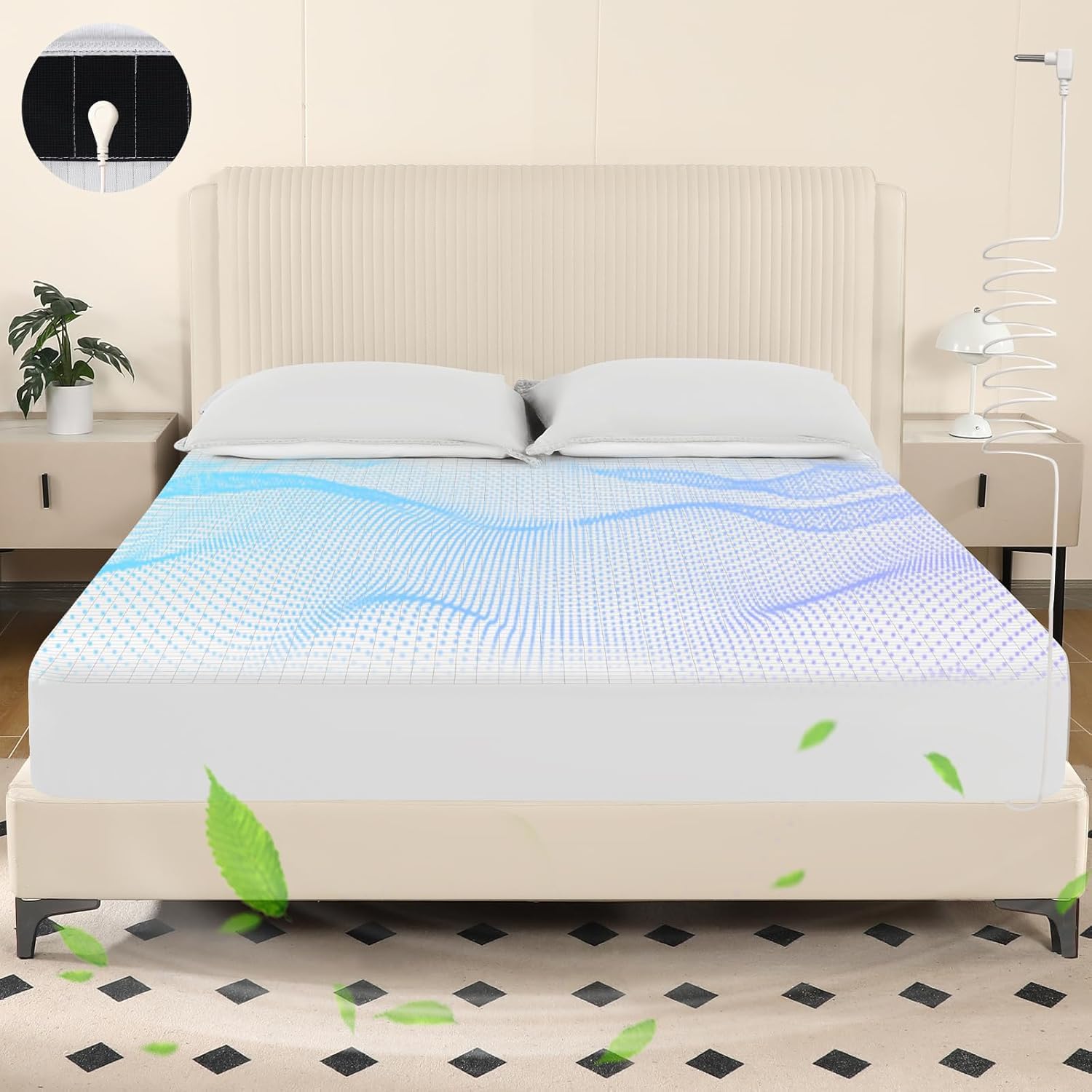 OneAmg Grounding Sheets Queen Size, Grounded Fitted Bed Sheet 10% Pure Silver Fiber + 90% Organic Cotton Bed Grounding Kit with grounding Cord for Improved Sleep & Wellness (White,80"x60"x15")