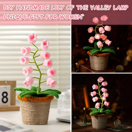 ANZRLE Lily of The Valley Lamp, Pink Crochet Artificial Flowers with Night Lights, Cordless Table Lamp -Birthday Gifts for Women,Cozy Home Decor Mothers Day Gifts