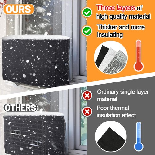 Air Conditioner Covers for Window Units - 3 Layers Insulation Outside AC Cover with Metal Buckle Strap, Outdoor Winter Waterproof AC Canopy Sun Shade - 27.5 × 22.5 × 18.5 Inch