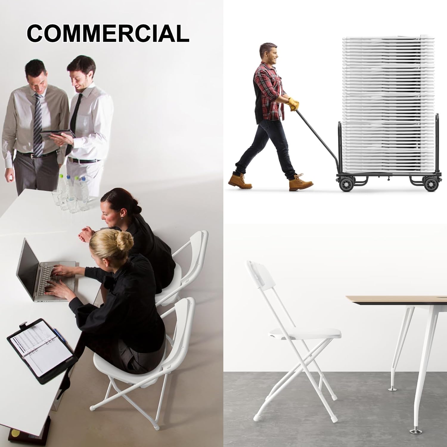 Regine Switzerland 10-Pack White Folding Chairs - Portable, Stackable Plastic Seats for Events | 350lbs Capacity