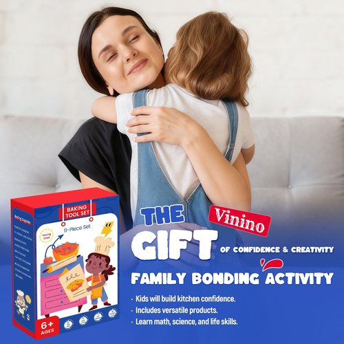 Vinino 11-Piece Kids Baking&Cooking Set – Real Baking Utensils with Cookbooks for Children, Toddler Safe Montessori Kitchen Accessories-Gift for Young Chefs Girls Boys Ages 6+
