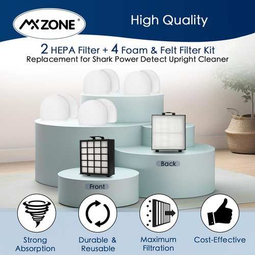 AZ4002 Replacement filter for Shark POWERDETECT Upright Vacuum Cleaner AZ4000 AZ4002 AZ4000C, Compare to Part # XHFAZ4000# XFFKAZ4000, 2 Pack Hepa Filters+ 4 Pack Foam & Felt Filters