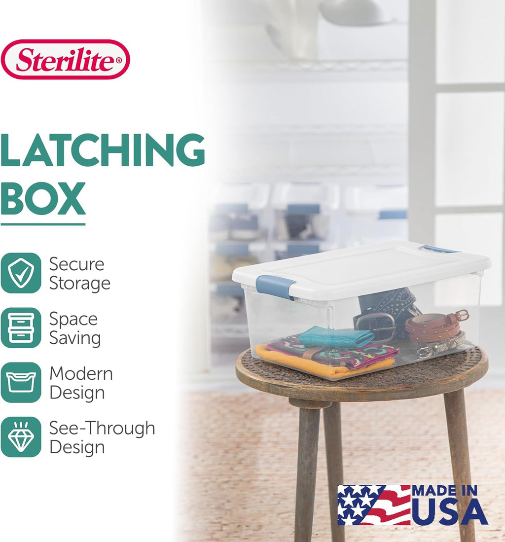 Sterilite 12-Pack Latching Storage Bins - Clear Plastic Under Bed Organizers, 15 Quart Capacity