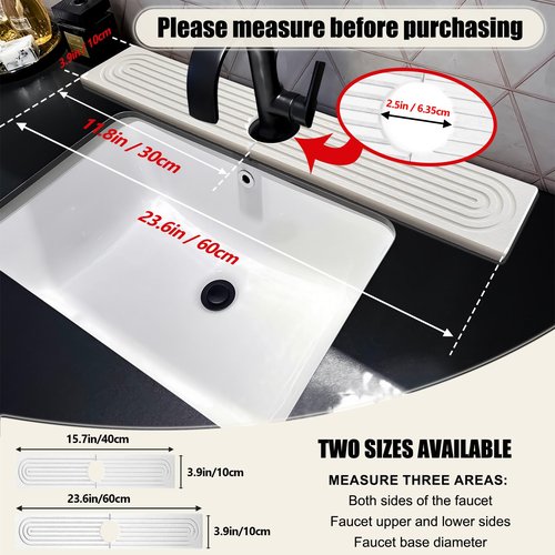 Stone Faucet Mat For Kitchen Sink, 23.6" Diatomite Quick Drying Stone Mat For Kitchen Sink, Sink Splash Guard, Super Absorbent, Sink Stone Quick Dry Around Faucet For Bathroom Counter (White)