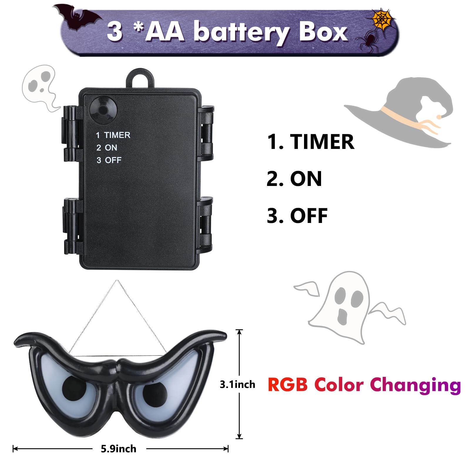 iShabao Halloween Spooky Eyes Lights, Battery with RGB Color Changing Flashing Eyes, Lighted Up Peeping Eyeball Halloween Decorations Lights for Indoor Outdoor Party Garden Window Decor