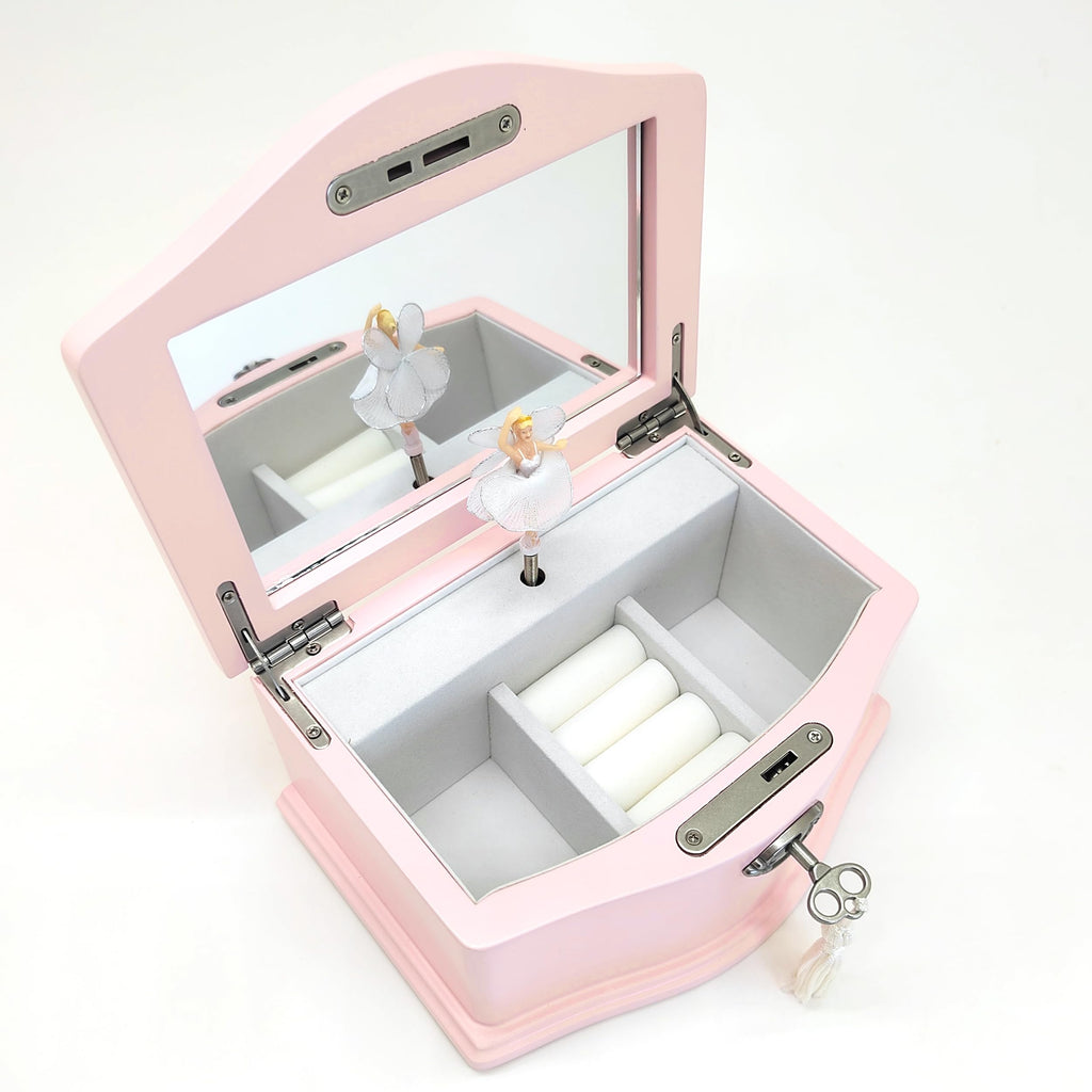 Lihou PapaQ Pink Ballerina Musical Jewelry Box for Girls, Wooden Jewelry Storage Chest with Mirror & Lock, Swan Lake Tune Spinning Ballerina Music Box, Ideal Kids Gift for Christmas & Holidays
