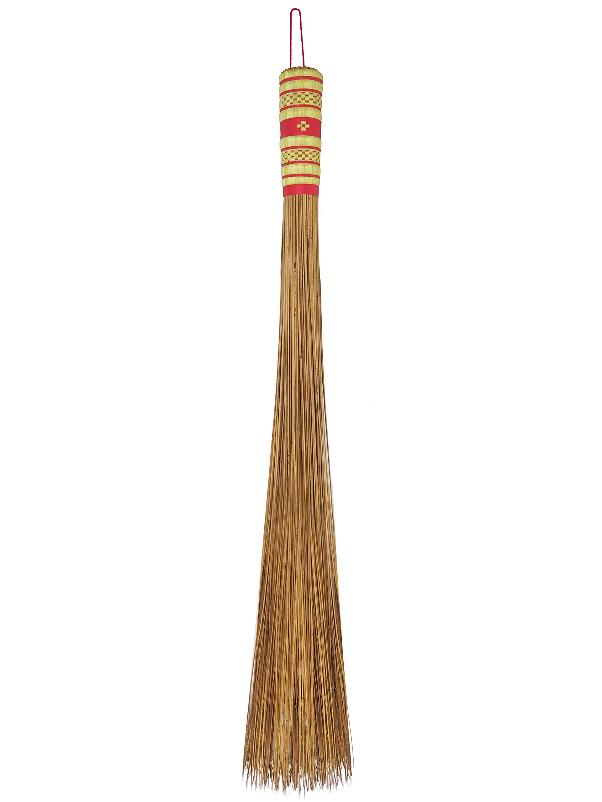 32 inch Multi-Surface Sturdy Outdoor Authentic Coconut Leaf Broom Asian Heavy Duty Broom Thai Natural Coconut Leaf Broom (Country Rustic) 1 Piece