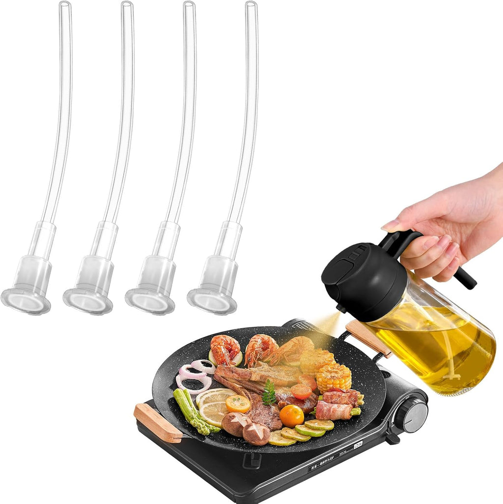 YARRAMATE Glass Oil Sprayer - 16oz/470ml Capacity | Black Finish & 4-Piece Straw Set