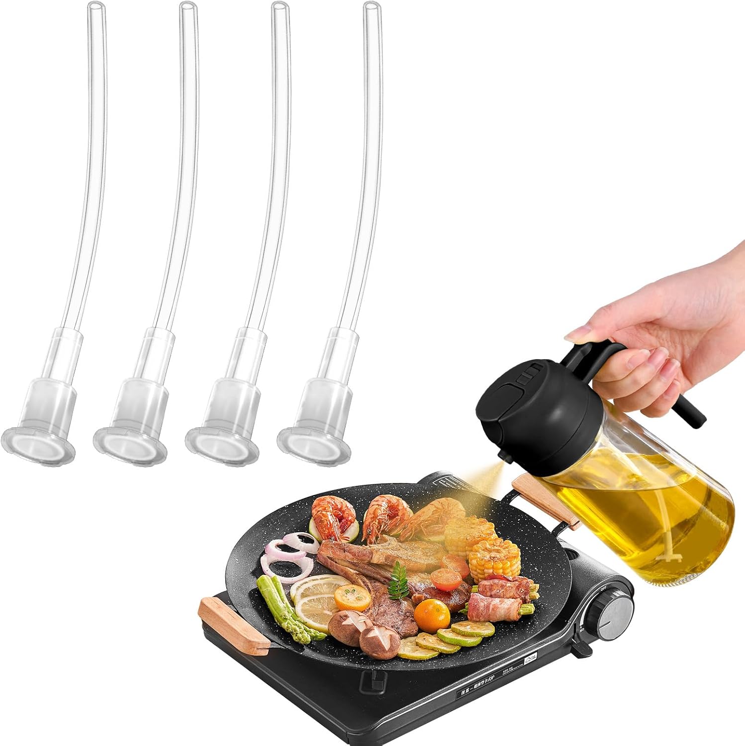 YARRAMATE Glass Oil Sprayer - 16oz/470ml Capacity | Black Finish & 4-Piece Straw Set