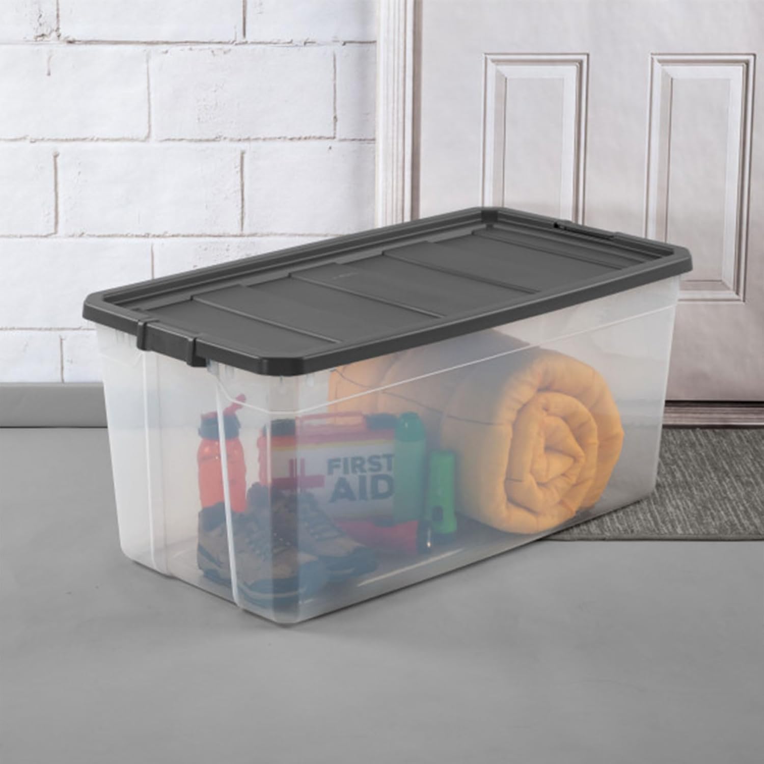 Sterilite 3-Pack Modular Stacker Boxes - Durable Clear Plastic Storage Bins with Latching Lids | 200 Quart for Closet, Bathroom & Office
