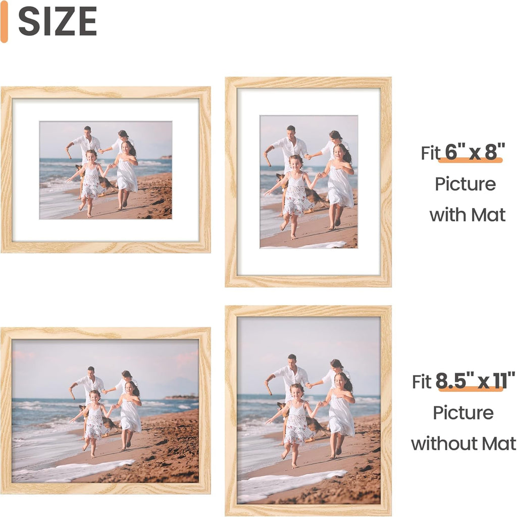 Upsimples 8.5 x 11 Picture Frame - Versatile Display for 6x8 or 8.5 x 11 Photos | Natural Finish, 1 Pack
