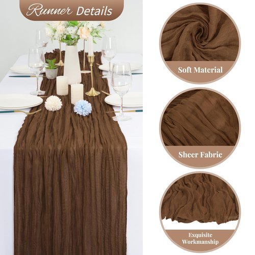 20 Pack Brown Cheesecloth Table Runner 120 Inch 10FT Rustic Boho Gauze Cheese Cloth Table Runner for Wedding Party Baby Shower Thanksgiving Christmas Decoration