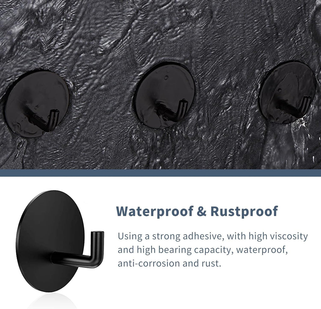 Rise Age Heavy Duty Adhesive Hooks - Waterproof Shower Hooks for Loofahs, Towels & Clothes | 4 Pack, Black Stainless Steel
