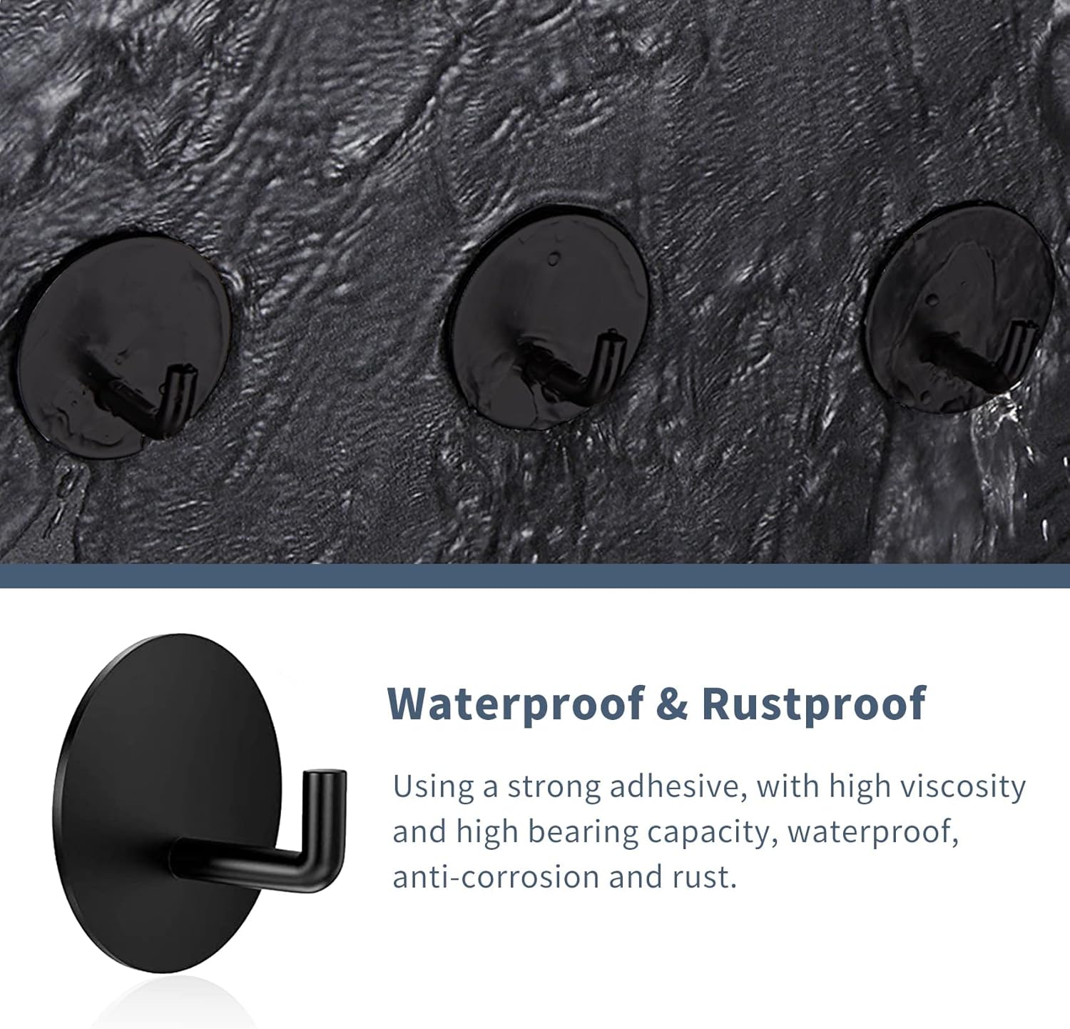 Rise Age Heavy Duty Adhesive Hooks - Waterproof Shower Hooks for Loofahs, Towels & Clothes | 4 Pack, Black Stainless Steel