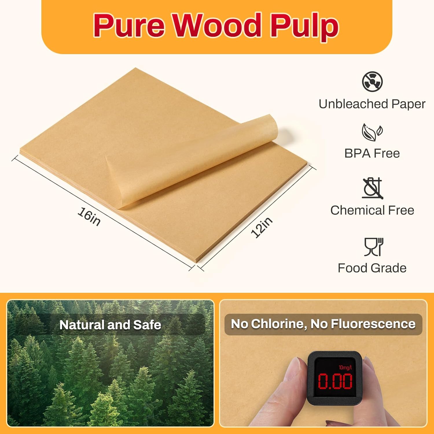 Skiennix Unbleached Parchment Paper Sheets - 200 Pcs, 12x16 Inch, Non-Stick for Baking & Cooking