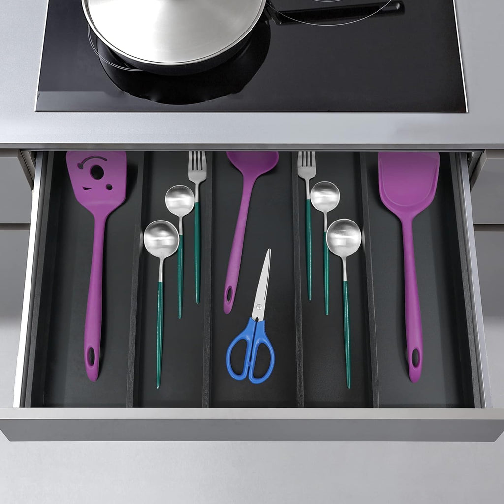 Utoplike Bamboo Drawer Organizer - Adjustable Black Silverware Holder & Cutlery Tray | Expandable Divider for Kitchen & Bedroom
