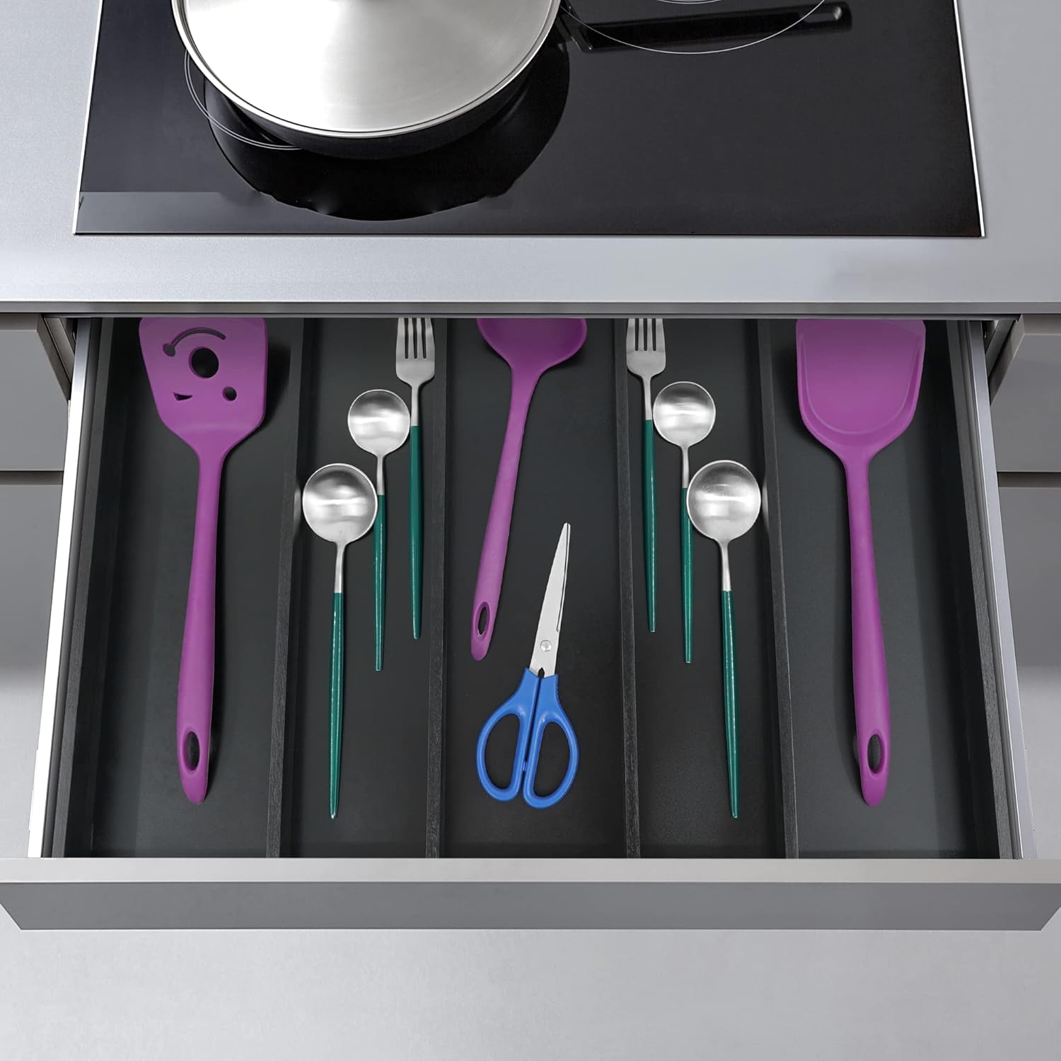 Utoplike Bamboo Drawer Organizer - Adjustable Black Silverware Holder & Cutlery Tray | Expandable Divider for Kitchen & Bedroom