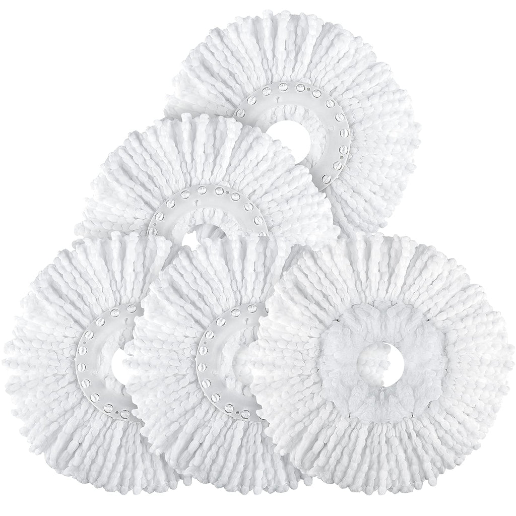 Spin Mop Replacement Head 5 Pack Magic Mop Refill for Hurricane 360° Systems, Microfiber Spin Mop Head, Round Shape Standard Universal Size