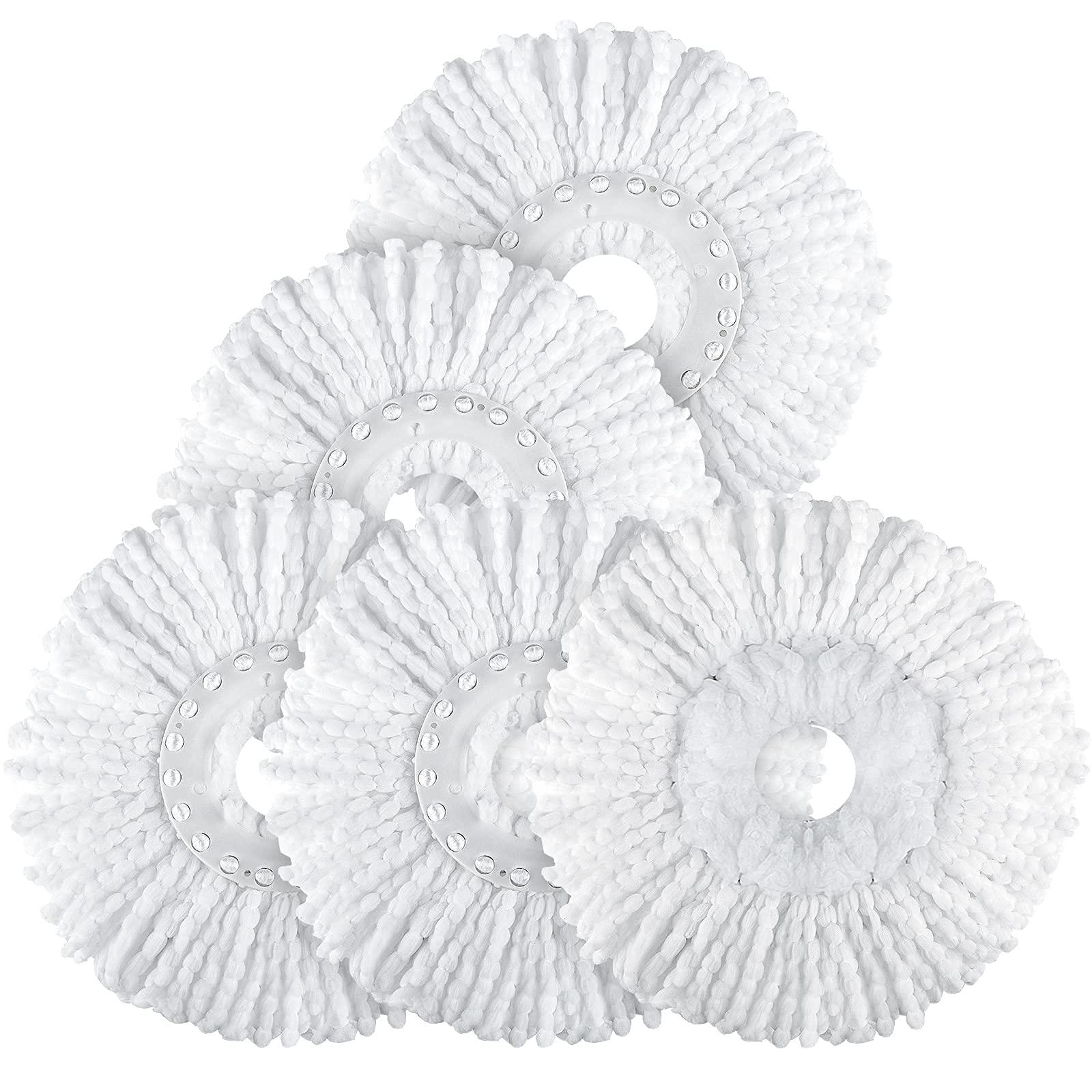 Spin Mop Replacement Head 5 Pack Magic Mop Refill for Hurricane 360° Systems, Microfiber Spin Mop Head, Round Shape Standard Universal Size