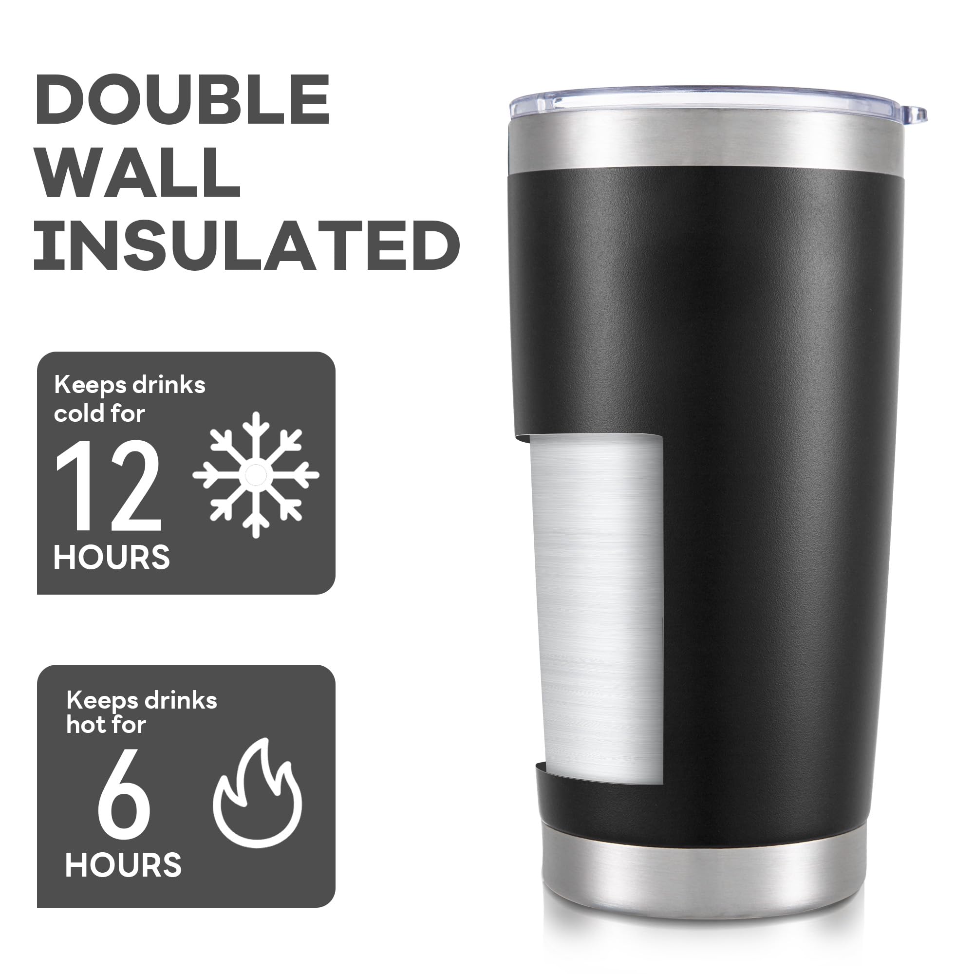 Orebigo 20 oz Tumbler with Lid Stainless Steel Insulated Tumblers Bulk Double Wall Vacuum Cups Powder Coated Travel Mug Keep Drinks Cold and Hot, Mix, 12 Pack