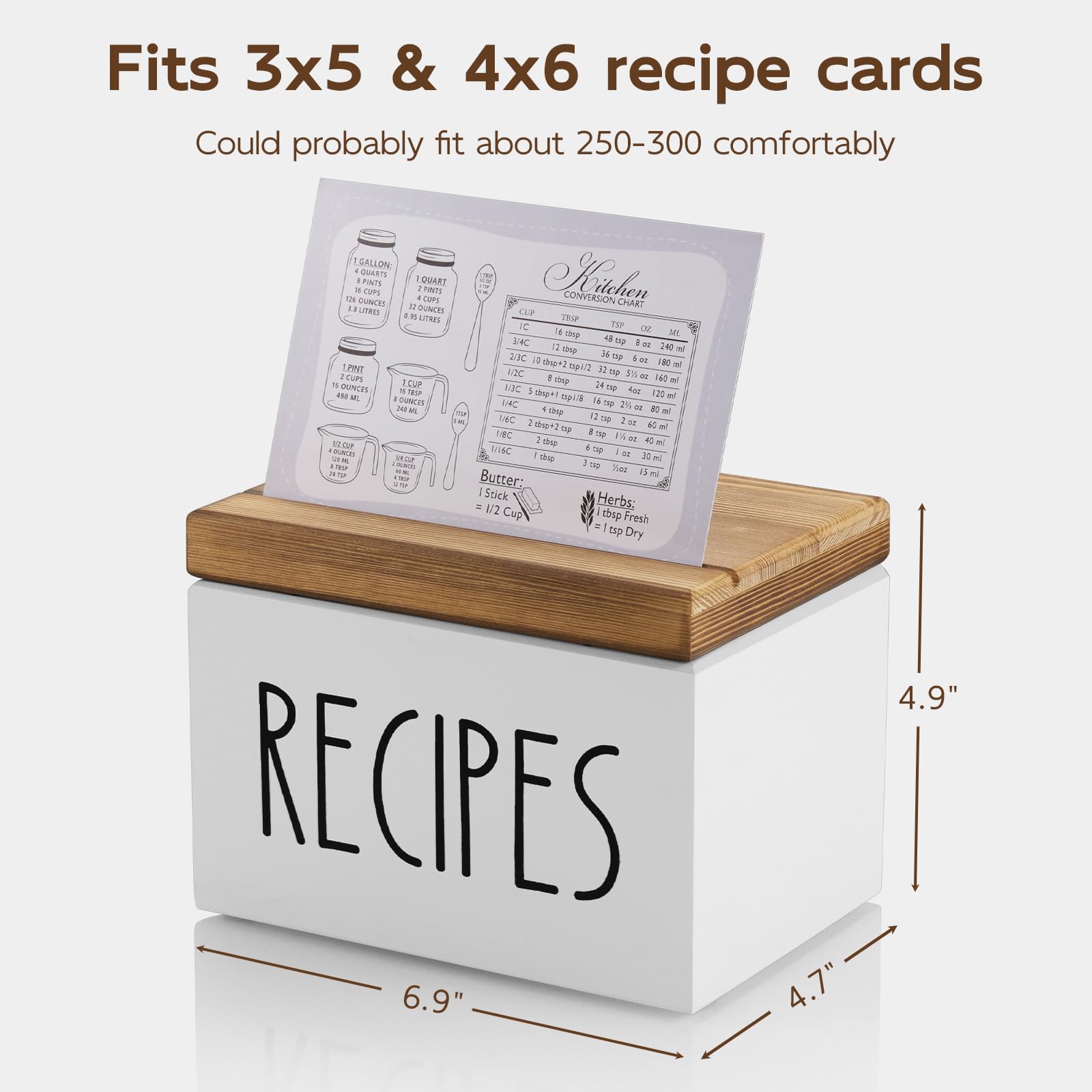 BWODYAY Recipe Box, Wood Recipe Card Box Set, Recipe Box with 100 Cards and 6 Dividers,4x6 Recipe Organizer, Recipe Card Holder, White