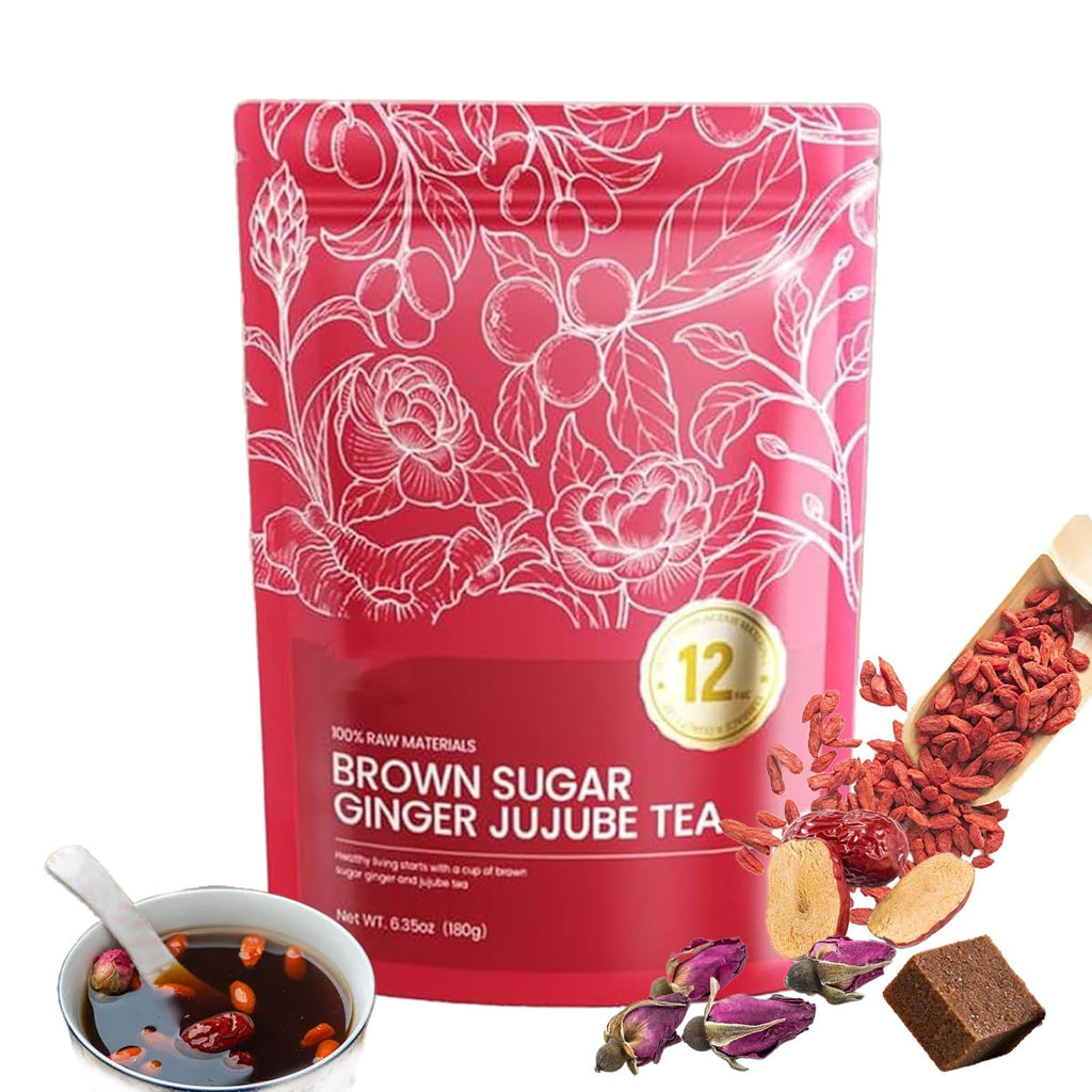 Velutra Chinese Brown Sugar Ginger Tea, with Red Jujube & Red Ginseng, Promotes Digestion, Improves Sleep, Soothes & Aids Digestion - Individually Wrapped, Purely Natural (1PC)