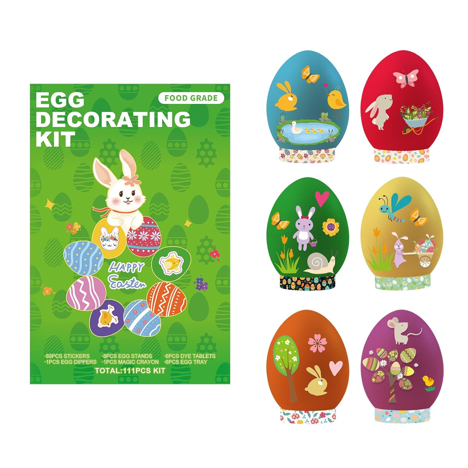 Skiennix Easter Egg Decorating Kit - Non-Toxic Dye Tablets with 89 Stickers & 8 Holders | DIY Craft Set