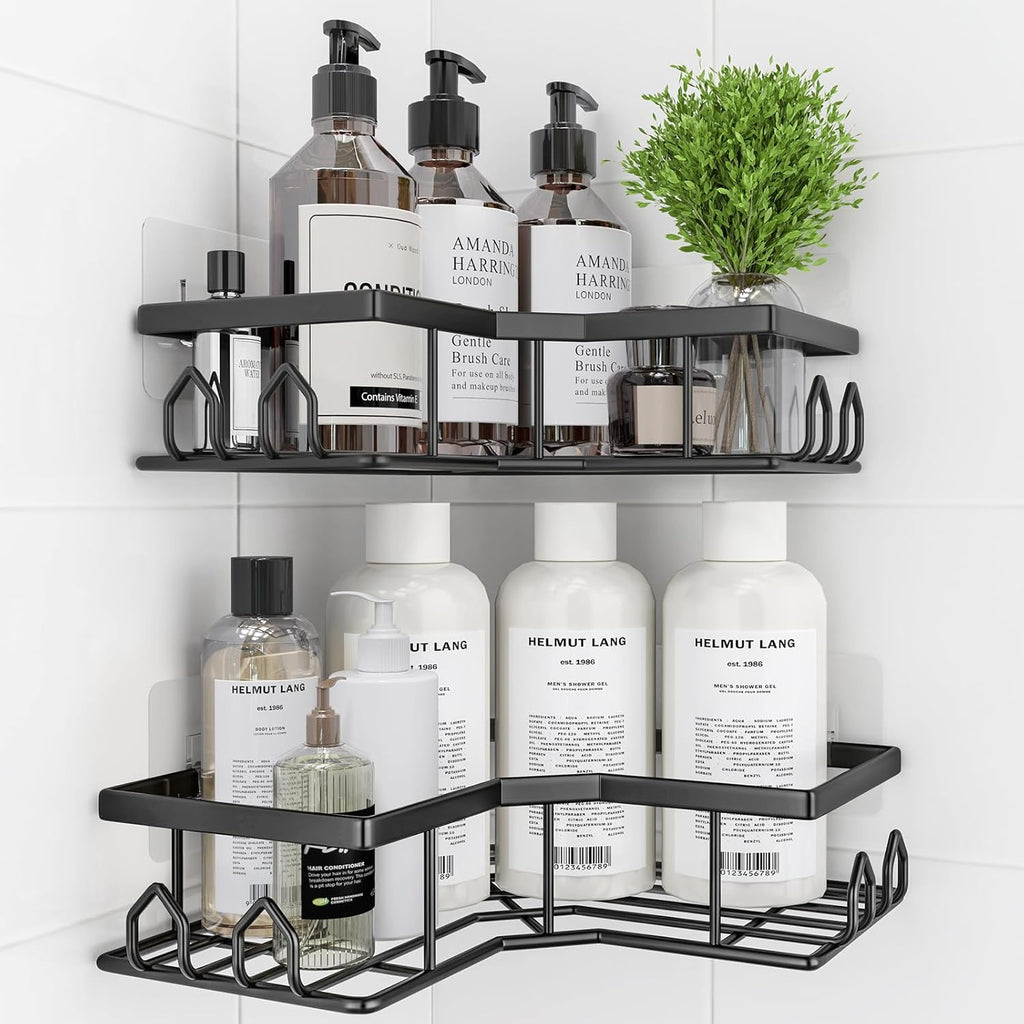 Skiennix Adhesive Shower Caddy - Rustproof Stainless Steel Corner Organizer | 2 Pack with Large Capacity