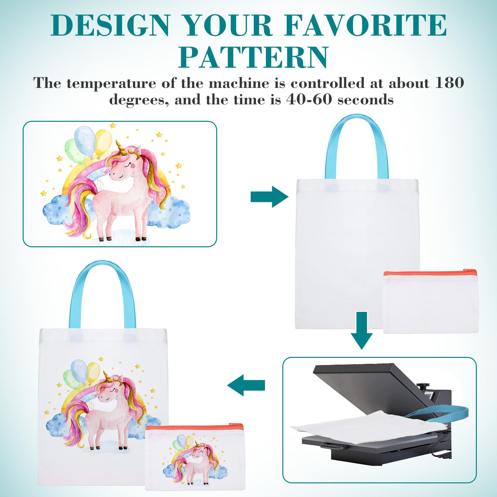 Sweetude 60 Pcs Sublimation Blanks Tote Bags Bulk, Canvas DIY Bag Reusable Shopping Totes Heat Transfer Cosmetic Makeup Bags W/Customized Color for DIY, Advertising Valentines Thanksgiving Craft Gift