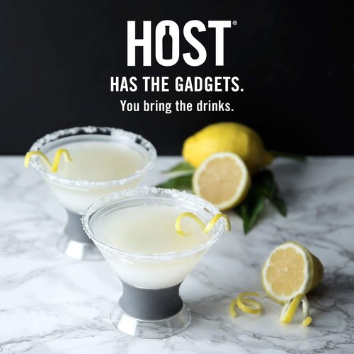 Host Freeze Insulated Martini Glasses Set of 4, Plastic Freezer Gel Chiller Double Wall Stemless Coupe and Cocktail Glass, 9 oz, Grey