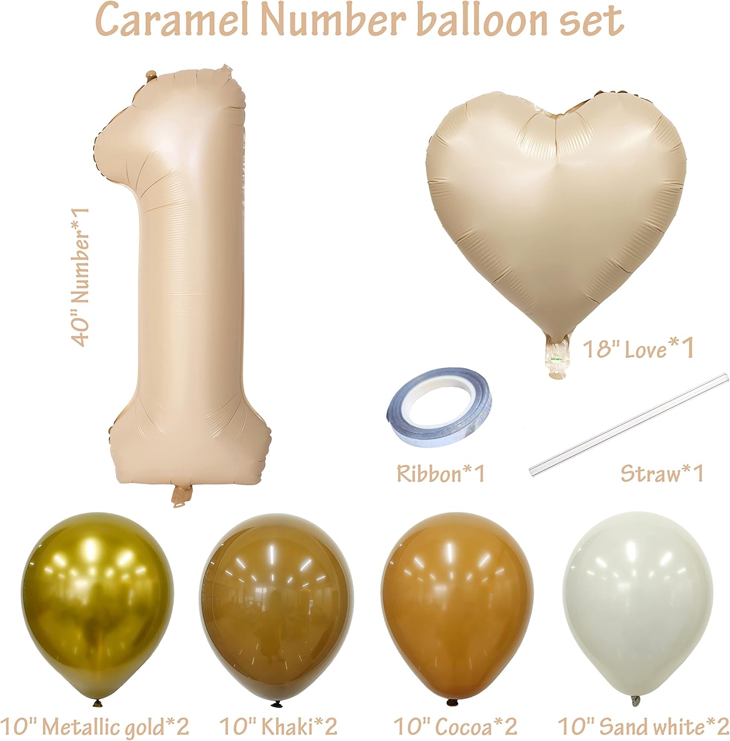 Skiennix 40-Inch Caramel Number Balloons - Helium Foil Mylar Birthday Party Decoration