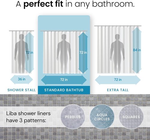 LiBa Heavy Duty Waterproof Vinyl Shower Curtain - 3D Aqua Circle Pattern, 72x72 Inches, Rustproof Grommets