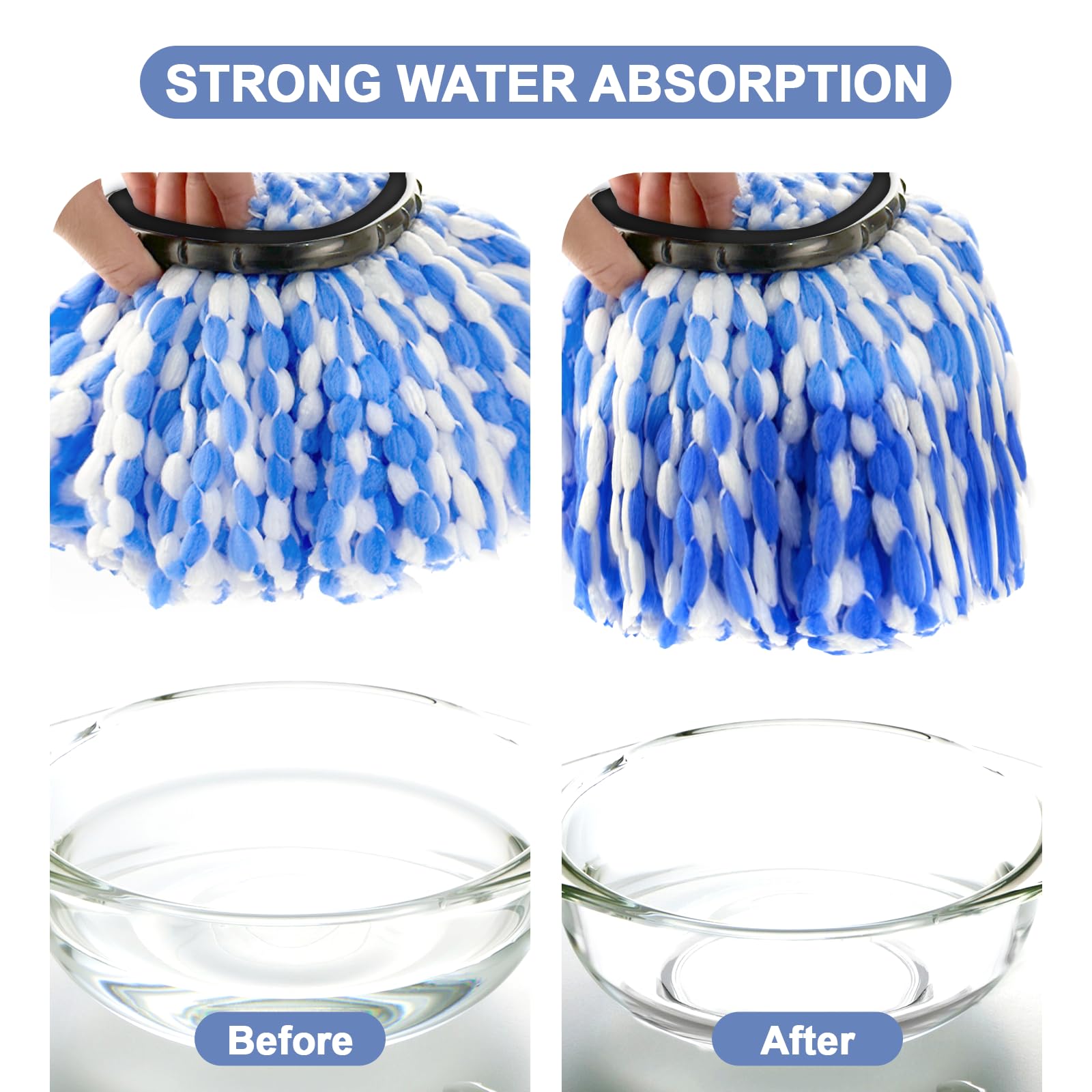 Mop Head Replacement, Spin Mop Replacement Head, Include 4pcs Mop Replace Heads, 1 Extra Mop Base Replacement, Washable, Flexible & Reusable