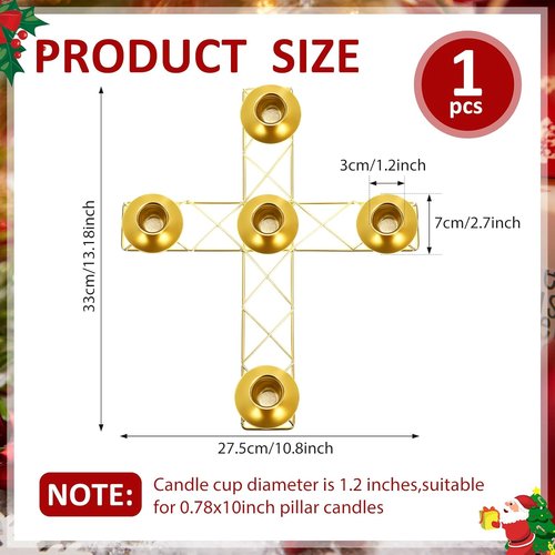 Jingmore Christmas Advent Candle Holder - Rustic Metal Wreath Ring for Pillar Candles | Thin Cross Design