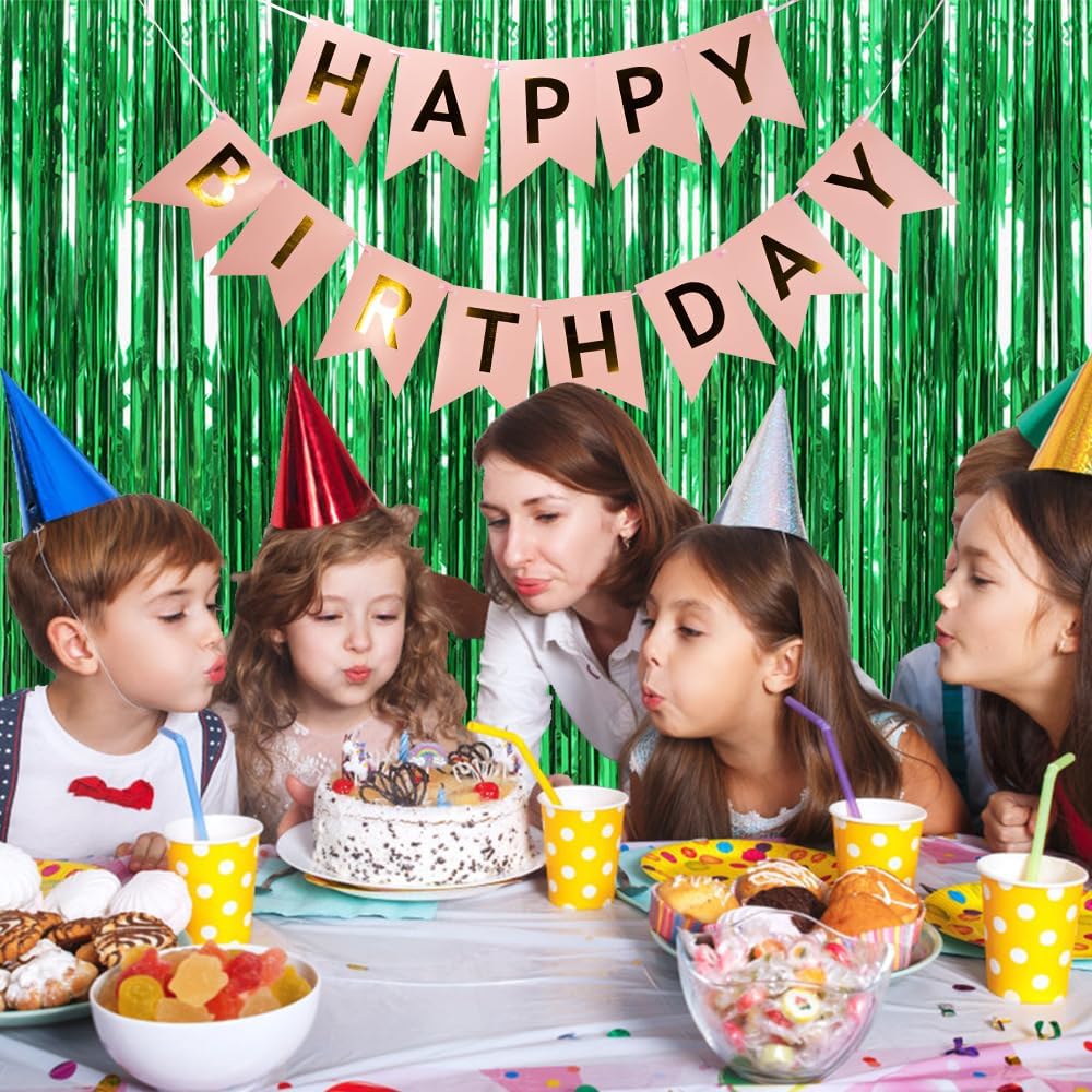 Skiennix Green Metallic Tinsel Foil Fringe Curtains - 10 Pack Photo Booth Backdrop for Parties & Celebrations