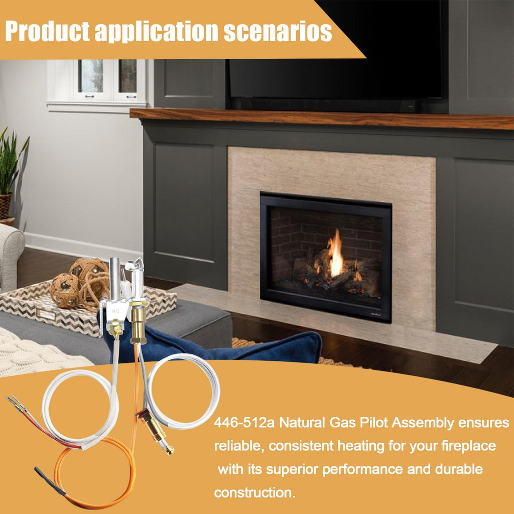 YUUCOO 446-512A Natural Gas Pilot Assembly for Heat N Glo Gas Fireplaces and Log Sets, Fits Heat-N-Glo Models SL2000, 4000, 5000, 6000, SRV446-512A,Replacement NG Pilot Assembly Parts with Thermopile