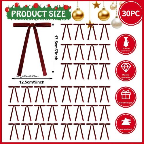 Burgundy Velvet Christmas Tree Bows by [Brand Name] - 30 Pcs Rustic Decor for Wreaths, Garlands & More | 5x7 Inch