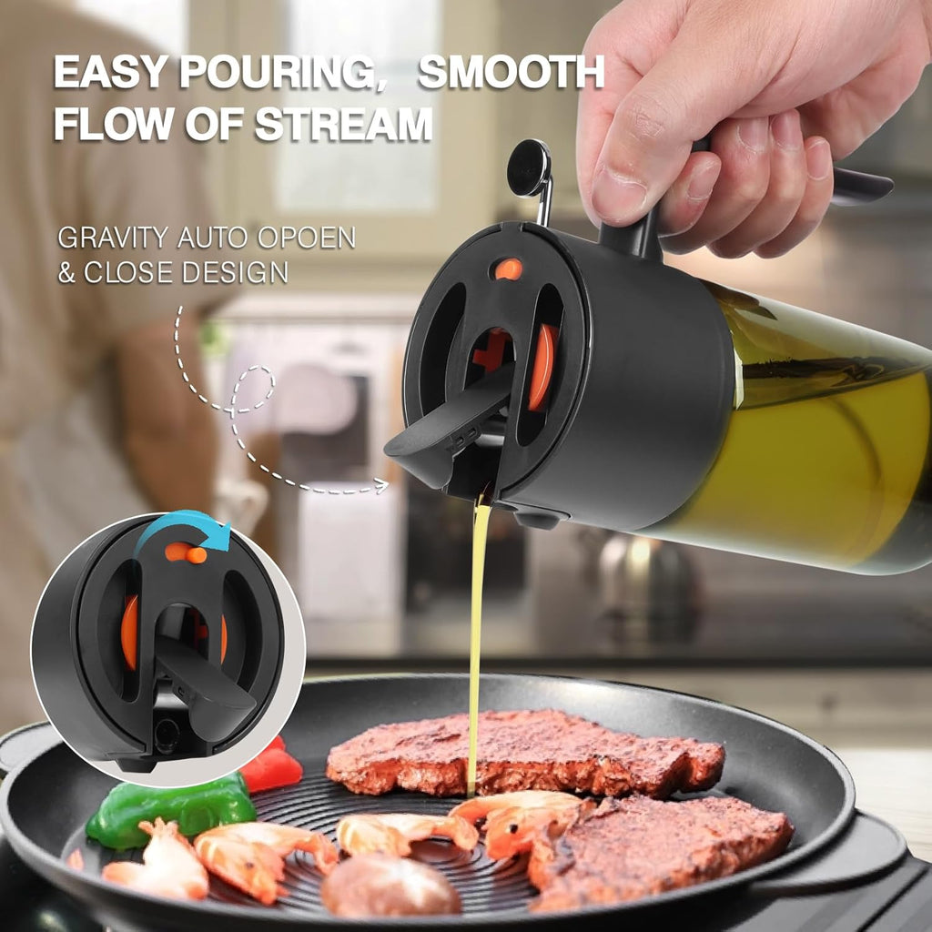 Skiennix 2-IN-1 Light-Blocking Dark Oil Sprayer - 500ml Glass Dispenser for Cooking & BBQ, Dark Green