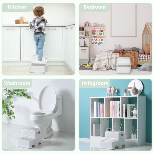 Victostar Toddler Step Stool,2 Kids Step Stool for Bathroom Sink,Baby Potty Stool with Anti-Slip Surface and Rubber Bottom,Plastic Stool with Handle for Toilet Potty Training Bathroom Kitchen